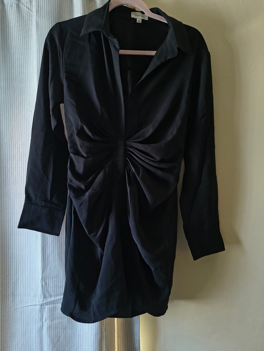 Just Me Black Long-Sleeve Twist Front Dress